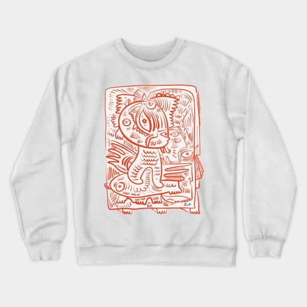 Red Graffiti Street Art Creature Mystic Crewneck Sweatshirt by signorino